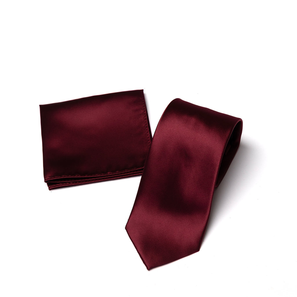 Burgundy tie and matching pocket square