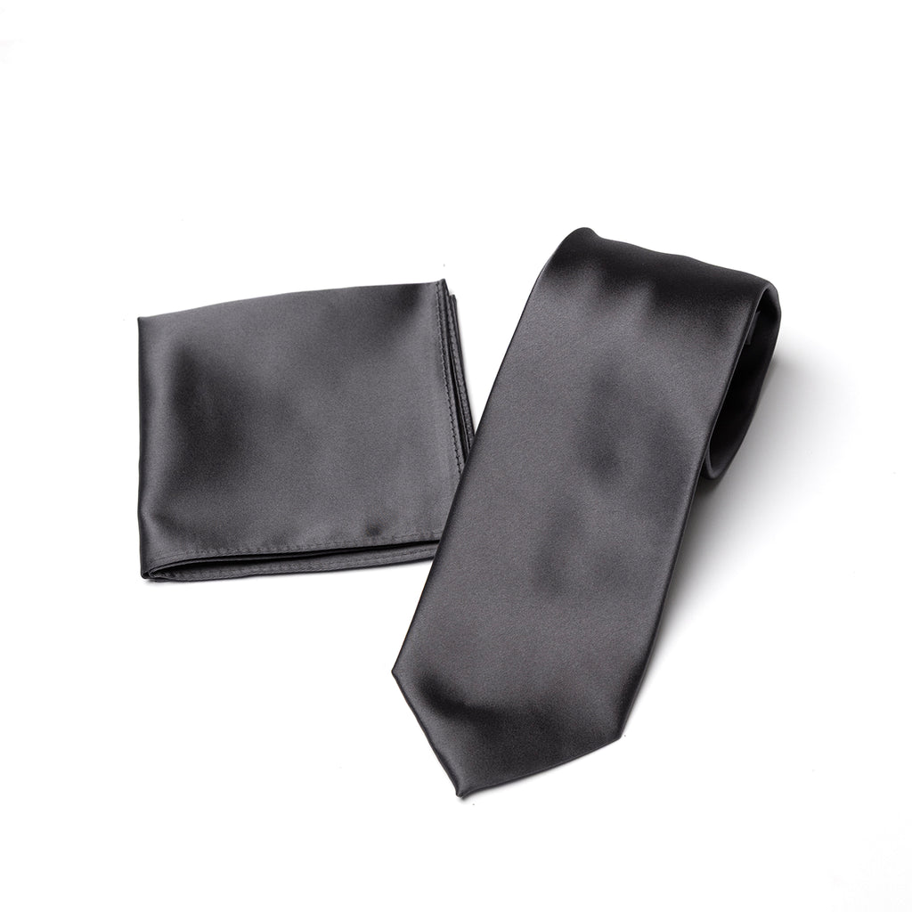 Charcoal tie and matching pocket square