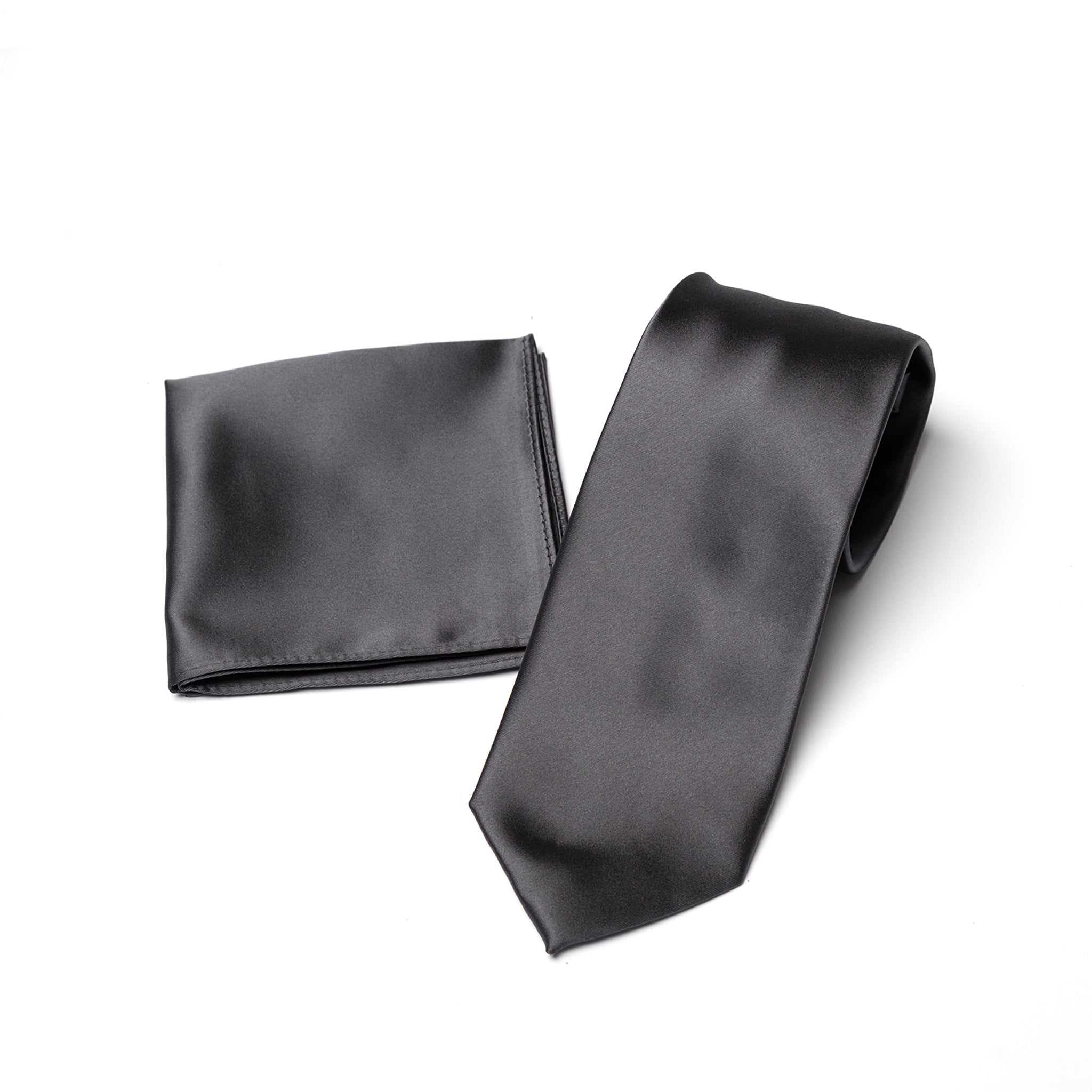 Charcoal tie and matching pocket square