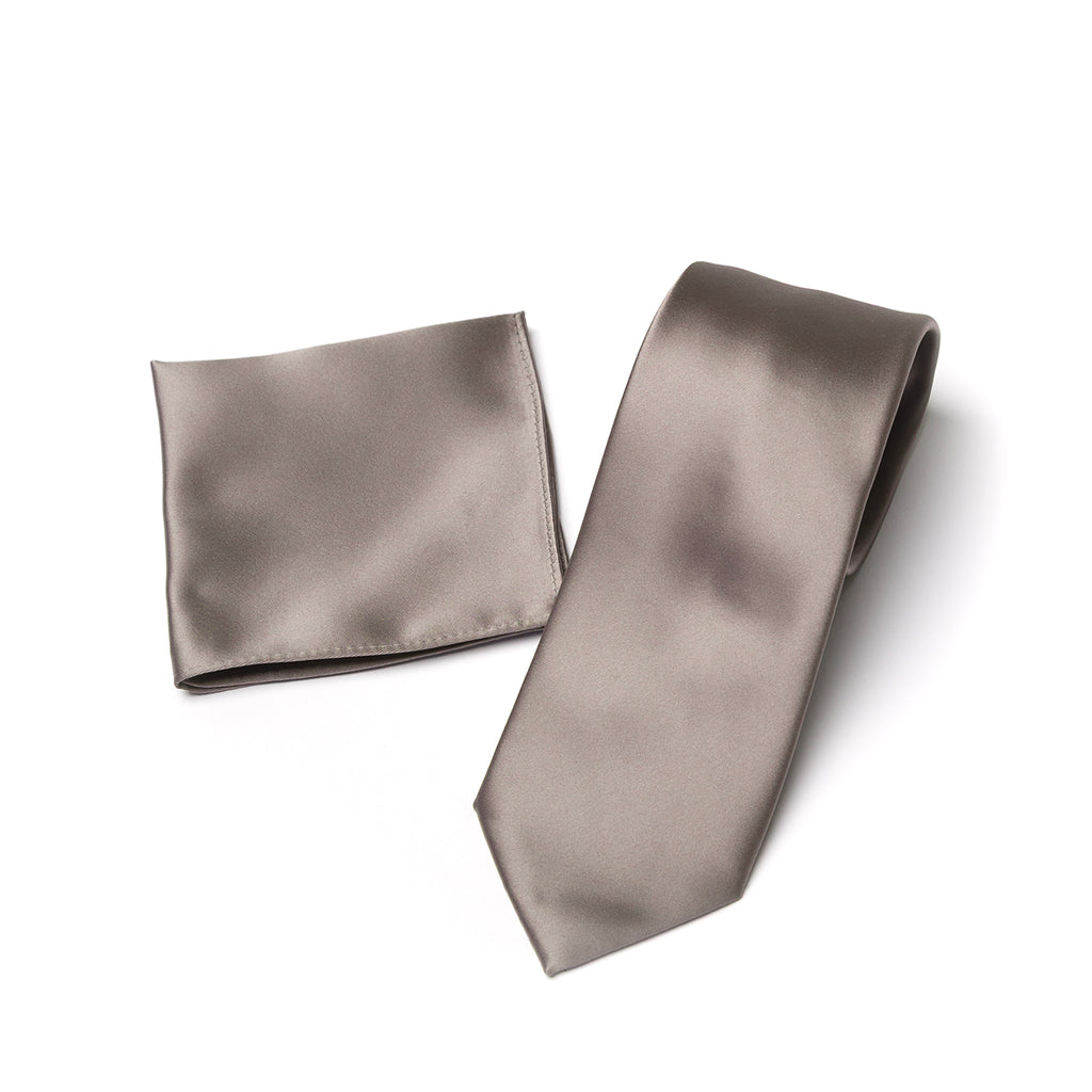 Dark Truffle tie and matching pocket square