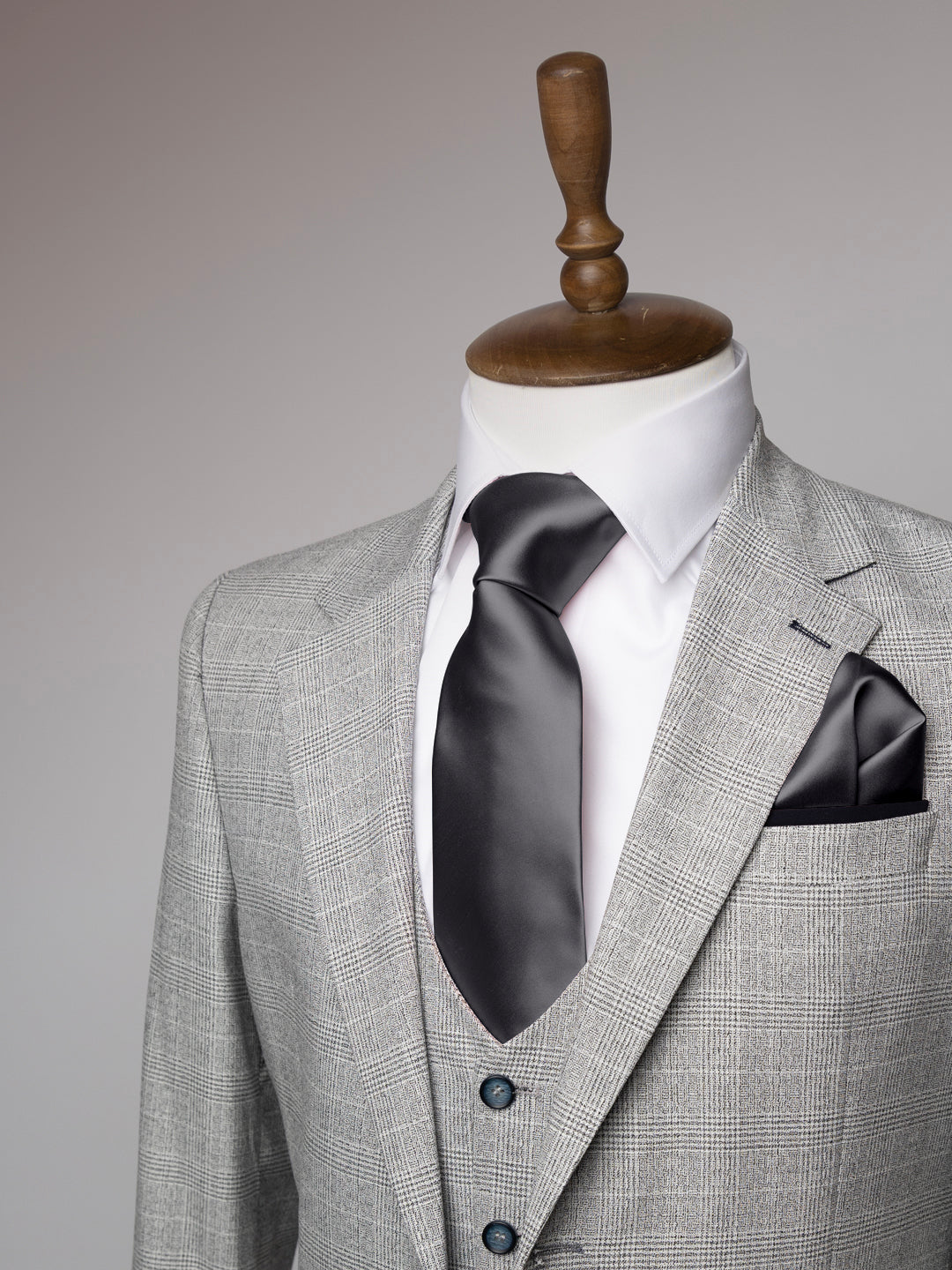 Charcoal tie and matching pocket square